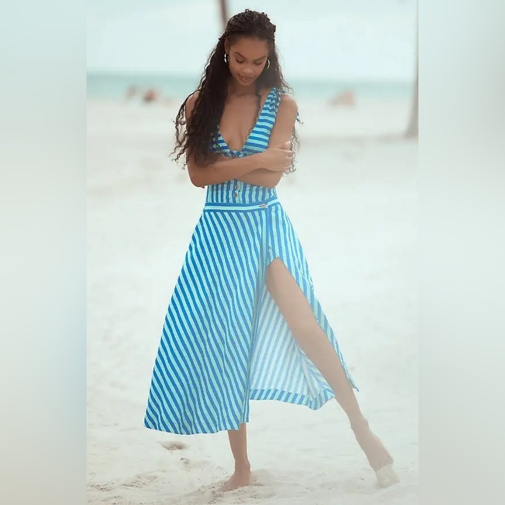 NWT! Anthropologie Blue Celandine Midi Wrap Skirt - Size Medium 🏀